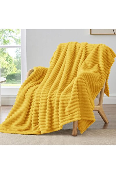 Arabest Fleece Throw Blanket for Couch - 300GSM Soft & Warm Fluffy Yellow Bla...
