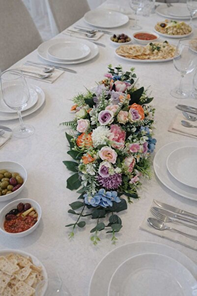 SAKLI ATÖLYEM Renkli Yapay Çiçek Aranjmanı – Dekoratif Masa ve Salon Süsü (65...