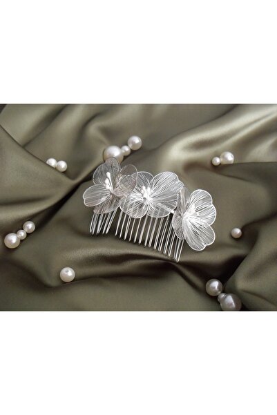 Milena Collection Metal Çiçek Detaylı Gelin Tokası-Taraklı Şık Gelin Saç Akse...
