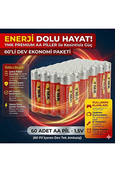 Lunitech Alkalin AA Kalem Pil, 1,5V (Oyuncak - Mause - El Feneri ), 60'lı Pak...