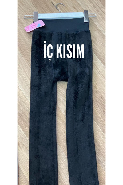 JETS'E Dikişsiz Peluş Tayt Komple İç Kısım Kürk Peluş Siyah Tayt Peluş Tayt Kışlık Kürk Tayt (140 Kilo)