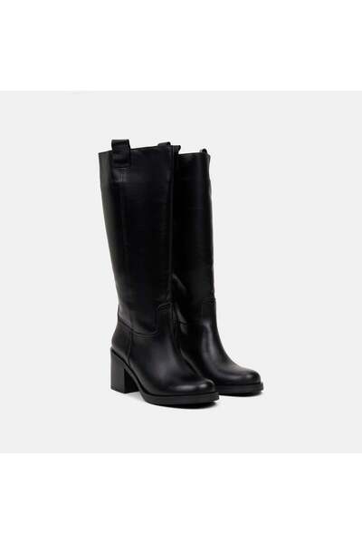 Desa Kadın Siyah Kalın Topuklu Deri Çizme