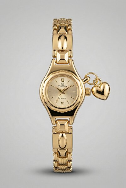 InStyle White Minimal Heart Charm Gold Women's Wristwatch