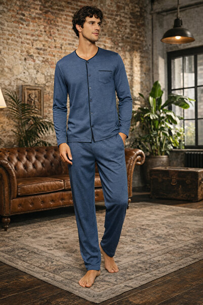 Aydoğan Men's Cotton Piece Long Sleeve Pajama Set 250556 Smoked