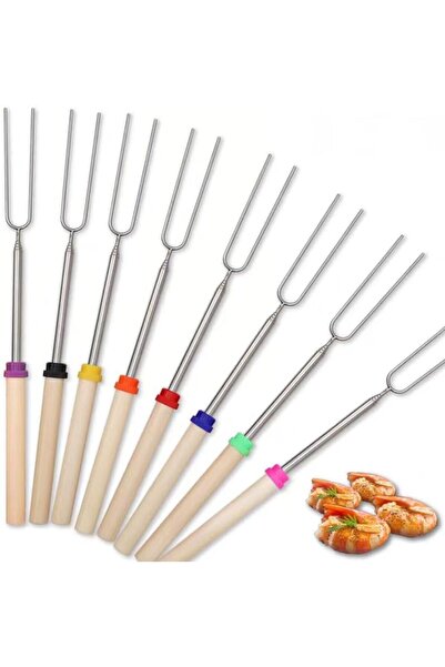 Arabest مجموعة من 8 شوكات شواء قابلة للتمديد بمقابض خشبية، تتضمن حقيبة تخزين ...