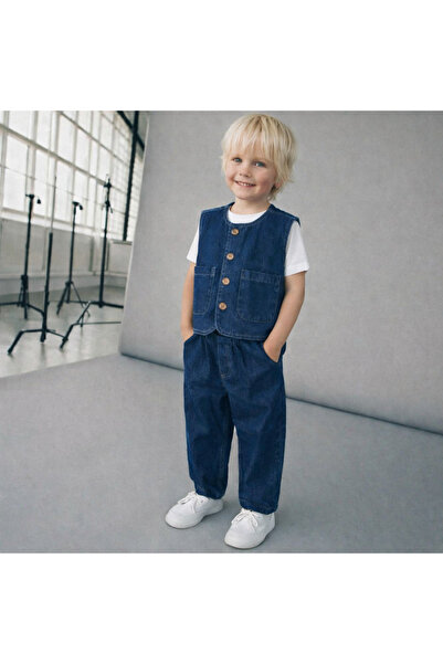 connemara Erkek Çocuk Kot Yelek Pantolon Takım Düğmeli Denim 2'li Takım