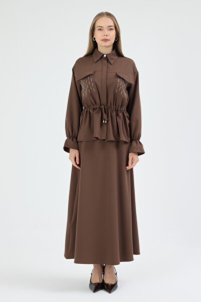 VAVİNOR Maya Beli Bağcıklı Etekli Takım - Kahve