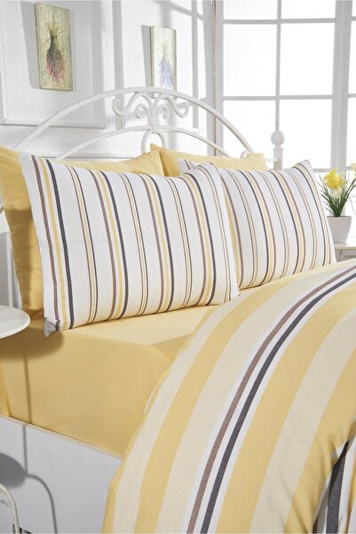 Rasel Tekstil طقم غطاء لحاف سيفيلا قطن قطعة مقاس 200x220 سم أصفر
