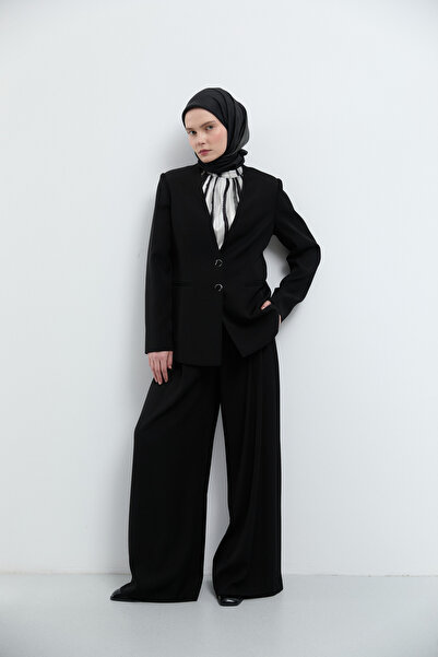 Tuğba Pileli Beli Lastikli Pantolon - Siyah