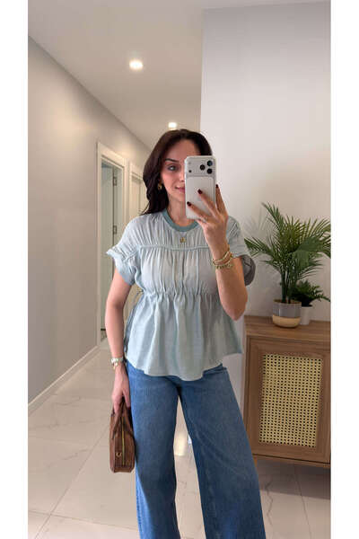 BİRCANÇİL بلوزة ويويت خضراء بحزام عند الخصر