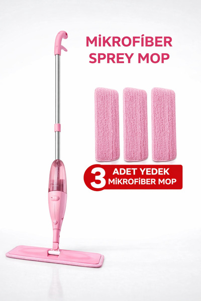 NZR Sprey Mop 300cc Su Hazneli Pratik Temizlik 3 Adet yedek iyi kalite Pembe Mop