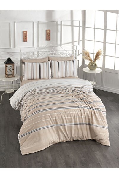 Rasel Tekstil طقم غطاء لحاف بودروم قطن قطعة مزدوج مقاس 200x220 سم كابتشينو