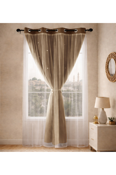 L&Wen Star Blackout Curtains with Sheer, Drapes Grommet Room Curtain (Dark Be...