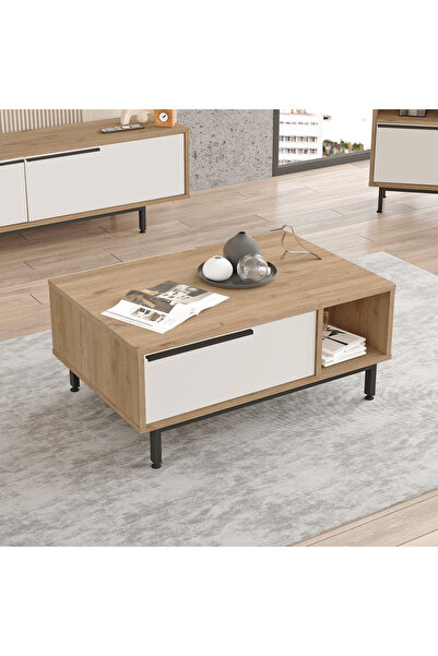 Yurupa Bohem Orta Sehpa Metal Ayaklı Kapaklı Sepet-Beyaz BOH2-SW