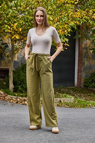 Raneel Kazançlı Alışveriş Women's high waist knit pants - green