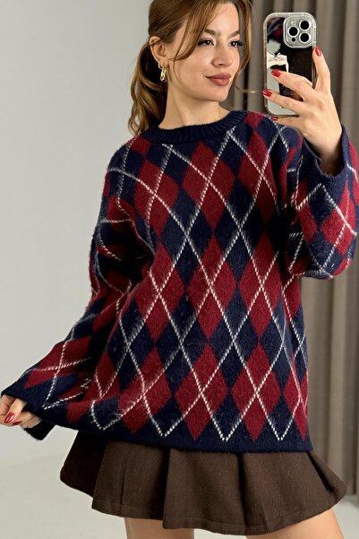 Raneel Kazançlı Alışveriş Women's Diamond Pattern Soft-Textured Sweater Clare...