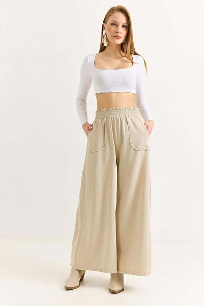 Raneel Kazançlı Alışveriş Women's wide leg trousers with pockets Seam Detail ...