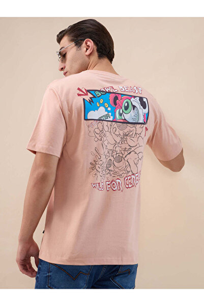 STATUS QUO Graphic Back Print Oversized Pink T-shirt