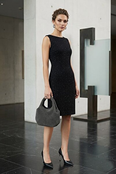 Ayakkabı Fuarı Elit PM37005 Γυναικείο Πέτρινο Βραδινό Φόρεμα Τσάντα Μαύρο