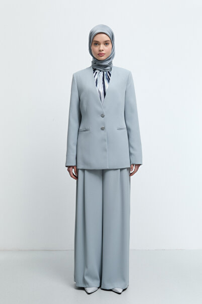 Tuğba Fleto Cepli Ceket - Açık Mavi