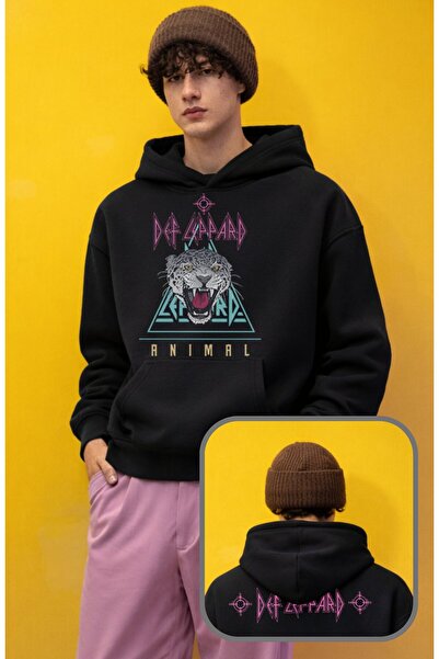 Fuddy Moda سويت شيرت ديف ليبارد أنيمال إنس مطبوع بغطاء رأس روك باند كبير الحج...