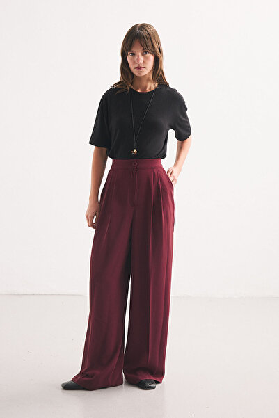 Hooopstore Pleated Palazzo Mürdüm Pants