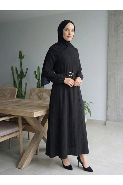 Butik Black Modal Fabric Belt Piece Dress Model