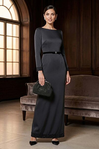 Ayakkabı Fuarı Elit PM37013 Γυναικείο Πέτρινο Βραδινό Φόρεμα Τσάντα Μαύρο