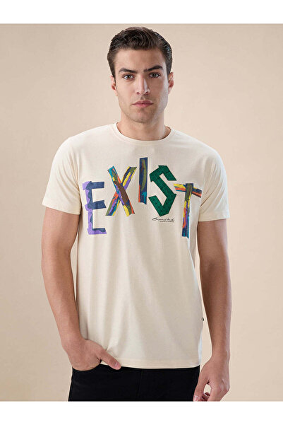 STATUS QUO Typography Print Regular Fit Beige T-shirt