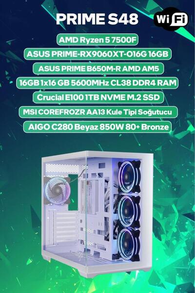 Game Garaj Prime S48 AMD R5 7500F 16GB RAM 1TB SSD RX9060XT 16GB FreeDOS Oyun...