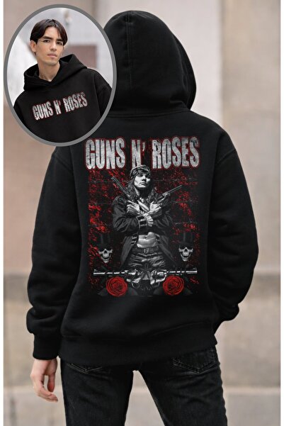 Fuddy Moda Unisex Guns N Roses Sırt Printed Hooded Sweatshirt, Oversized Rock...
