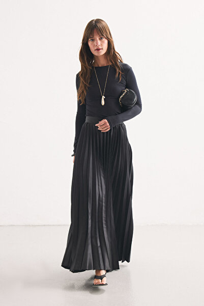 Hooopstore Pilisoley Satin Black Skirt