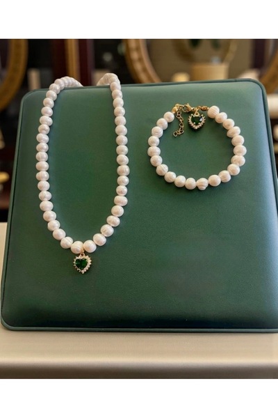 Taşmir Sertifikalı Gerçek Doğal Beyaz Inci Kadın Bileklik Kolye Altın Kaplama...