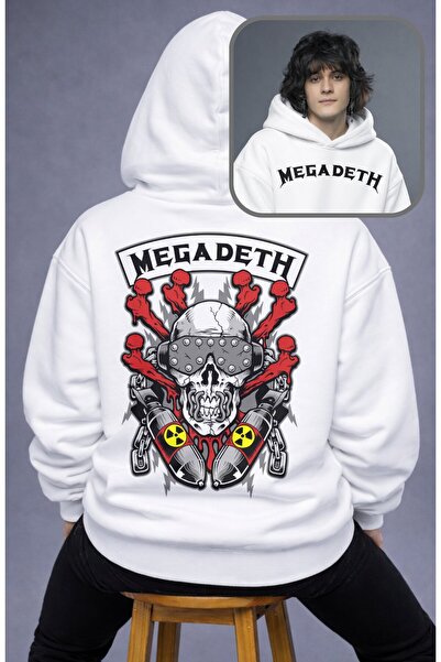Fuddy Moda Unisex oversized Skull Megadeth Backpack με τύπωμα με κουκούλα Φούτερ