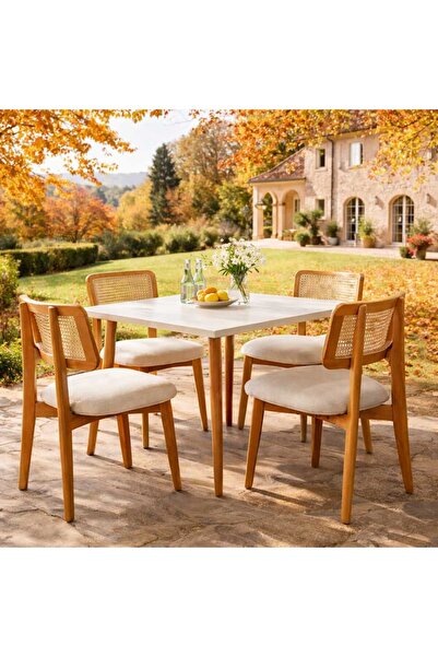 RİGATO ferramente Santa 4 Kişilik Masa Sandalye Takımı 120x75 cm | Ahşap Ayak...