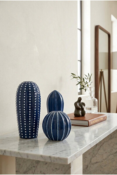 aden home Modern Beton 3'lü Kaktüs Biblo Seti Masa Süsü - Minimalist Dekorasy...