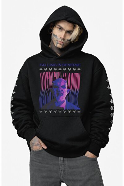 Fuddy Moda Hanorac unisex Falling In Reverse Kol cu imprimeu cu glugă, Hanora...