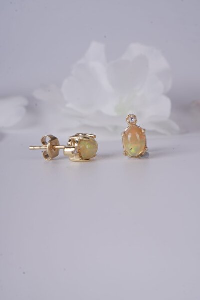 Aksesuaring 5*7 mm Opal Taşlı Gümüş Küpe