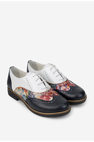Dasha Women's white and navy Leather shoes with floral details