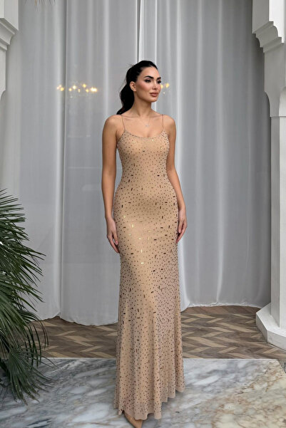 Sindimoda Sofia İp Askılı Taş Detay Maxi Elbise 9365