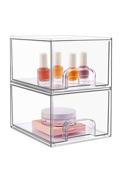 Arabest 2 Pack Stackable Makeup Organizers,Clear Plastic Cosmetics Bins for U...