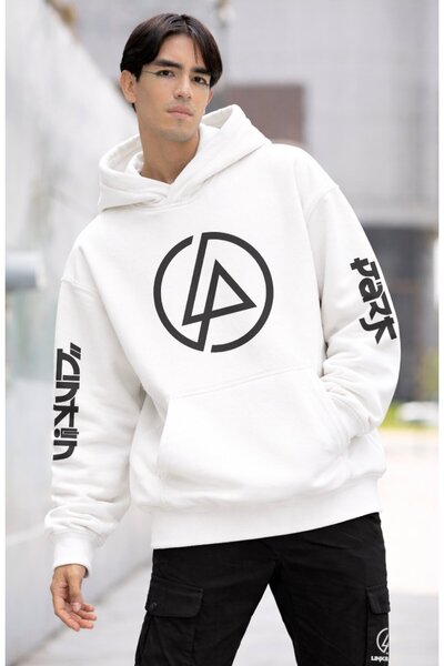 Fuddy Moda Unisex Φούτερ με λογότυπο Linkin Park με τύπωμα με κουκούλα με μαν...