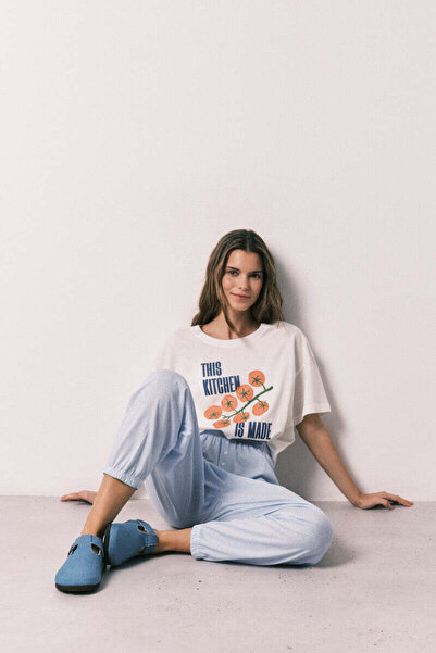 Women'secret بنطال مخطط من قطن الخالص 100% بنقشة الجزر