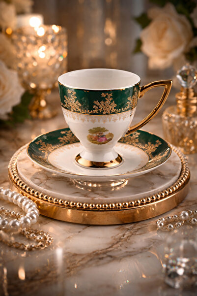 Kadim Vizyon ROY KING BAVARİA LADY YEŞİL MARKİZLİ 6'LI KAHVE FİNCANI 120 ML