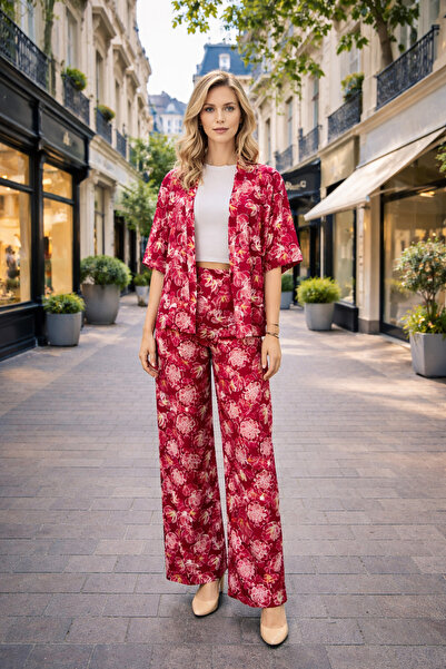 Clyfora Gül Patterned Cropped Kimono Set