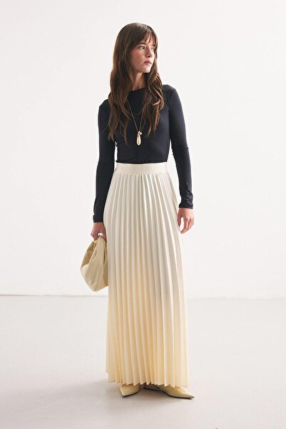 Hooopstore Pilisoley Satin Cream Skirt