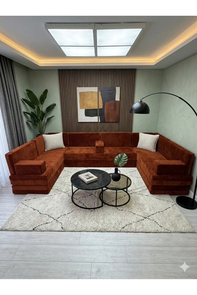 BAKIRÖZÜ HOME Premium Kadife Kumaş, Konforlu Yer Kanepesi ,Modüler Şark Köşes...