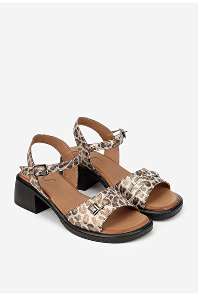 Dasha Sandale dama NUR din piele sidefata bej cu animal print