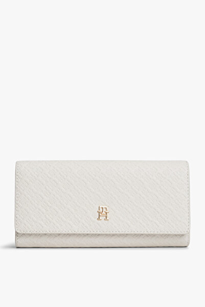 Tommy Hilfiger Th Kadın Icon Large Clamshell Beige Mono Wallet