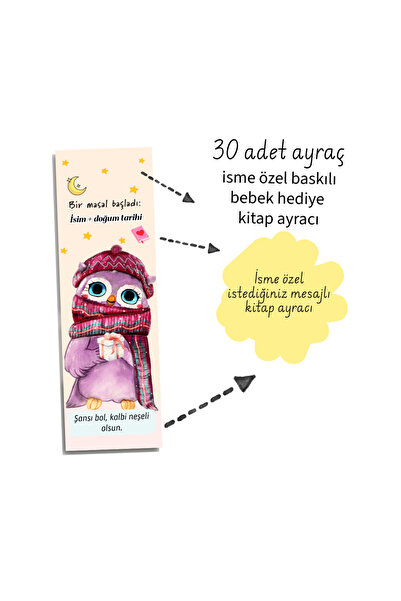 Fatofotofan Kişiye Özel İsimli Bebek Kitap Ayracı – 30 Adet Hediyelik Baby Shower / Hastane Doğum Hatırası